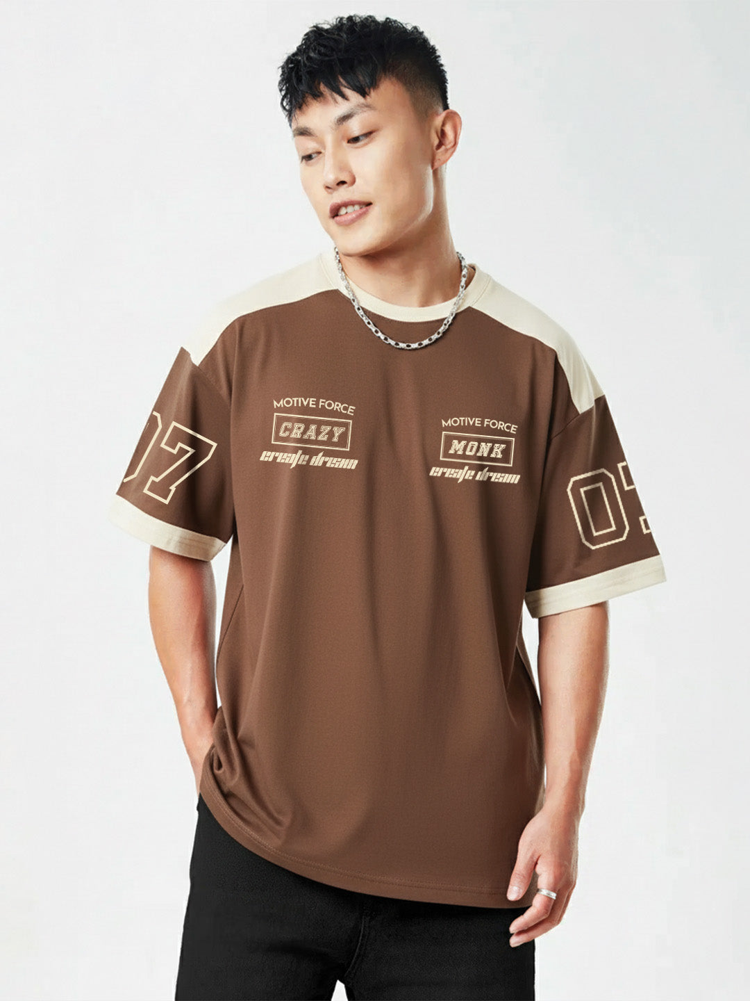 Street Tide Oversized T- Shirt -  Brown & Off White