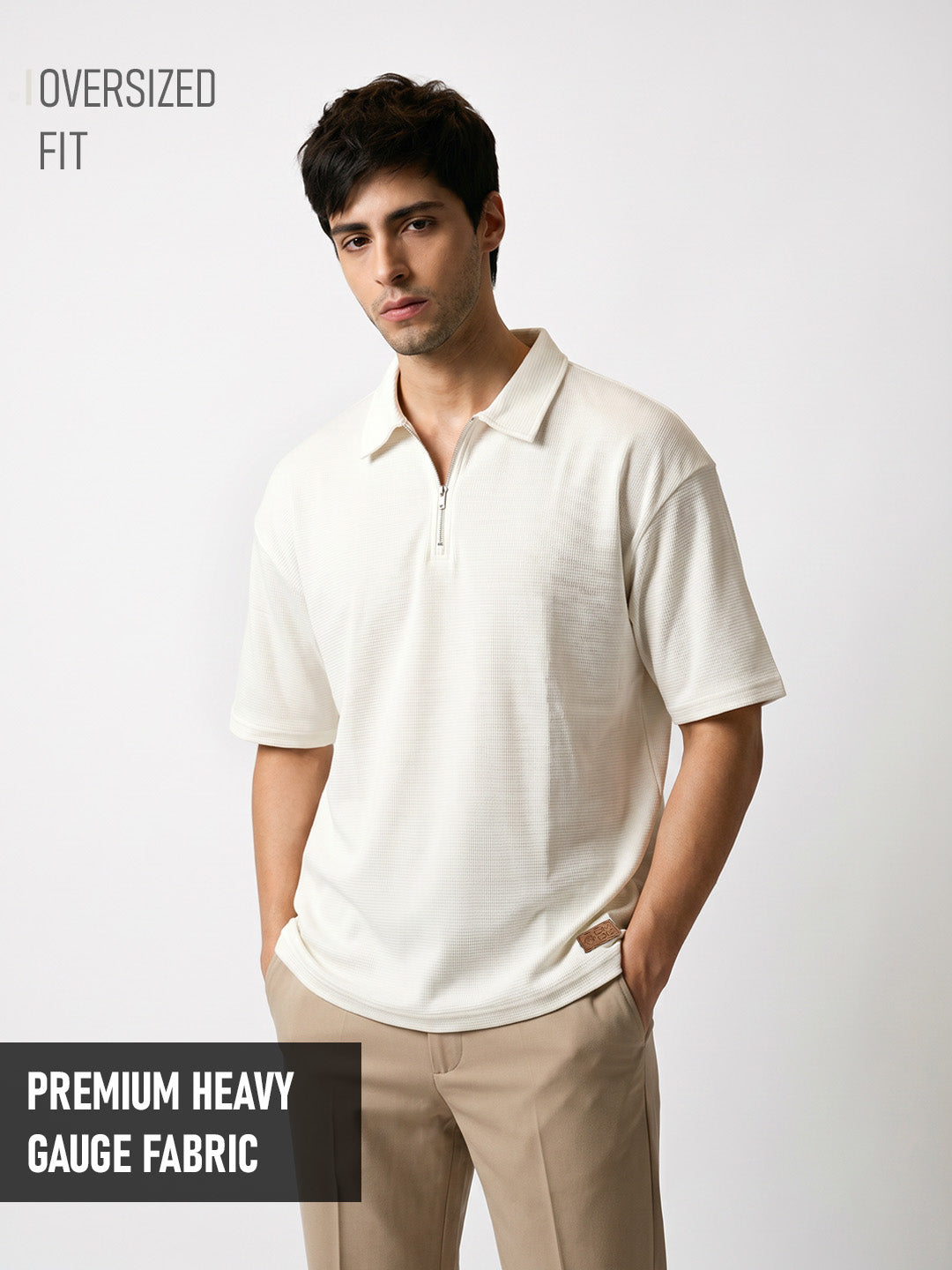 Street Calm Zipper Oversized Polo T-Shirt - Off White – Crazymonk