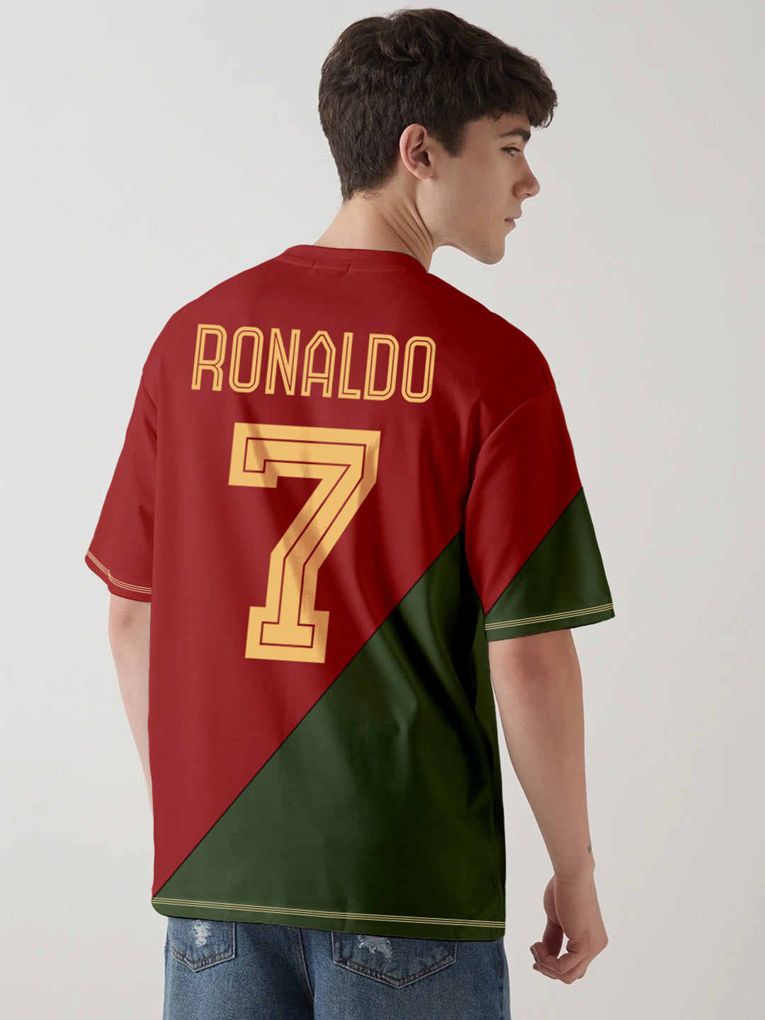 CR7 Oversized T-Shirt - Red & Olive Green