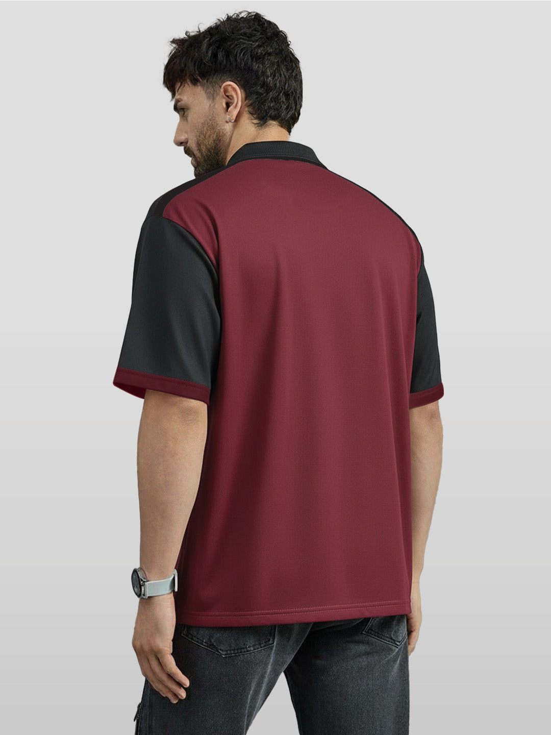 Polo - Shadow Hunter Oversized Polo T-Shirt - Maroon & Black