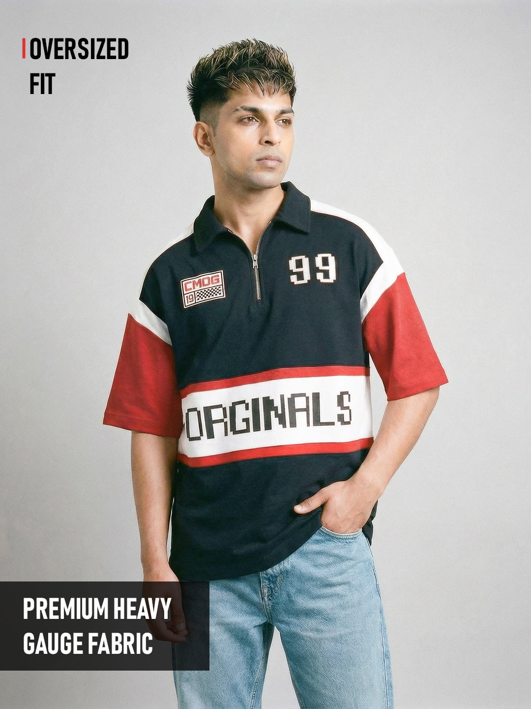CM OG 99 Originals Oversized Polo T-Shirt - Black, White & Red