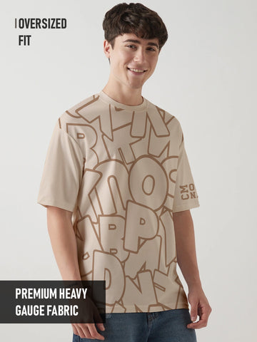 Alpha Pattern Graphic Printed Oversized T-Shirt - Cream