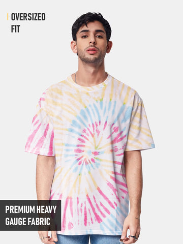 Plain Blue Pink Spiral Oversized T-Shirt - Tiedye