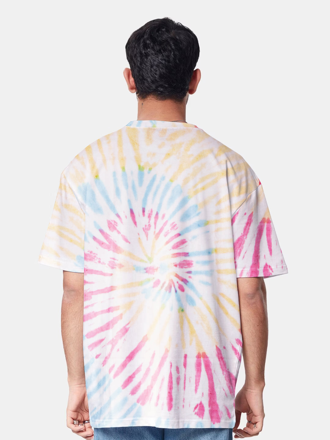 Plain Blue Pink Spiral Oversized T-Shirt - Tiedye