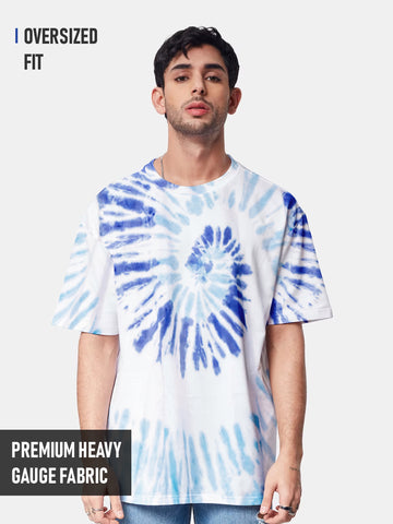 Plain Blue and Blue Spiral Oversized T-Shirt - Tiedye