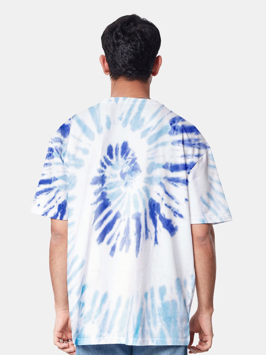 Plain Blue and Blue Spiral Oversized T-Shirt - Tiedye