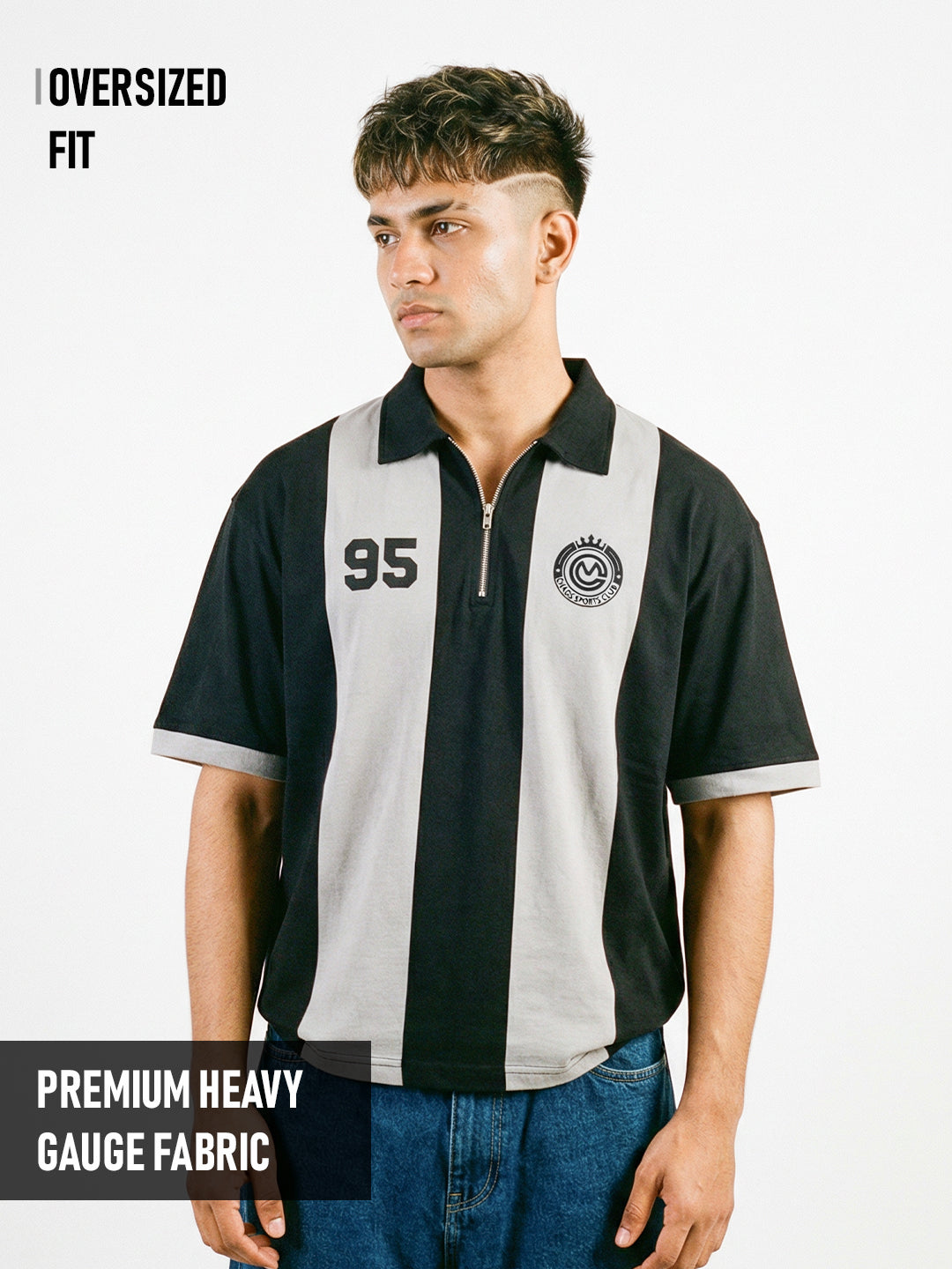 Polo - CM OG Sports Club Oversized Polo T-Shirt - Grey & Black