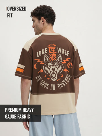 Lone Wolf Oversized T-Shirt-Brown & Beige
