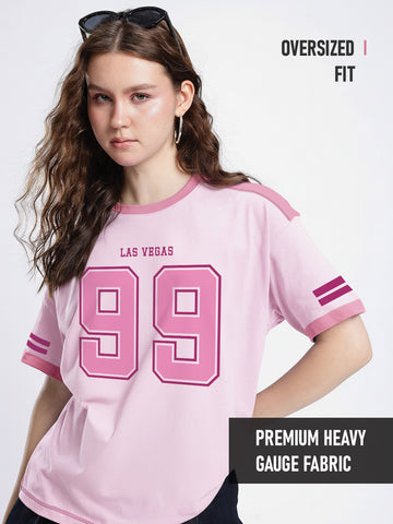 Las Vegas 99 Women Oversized T-Shirt - Pink - Sleeve Stripes
