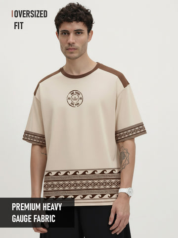 One Tribe One Vibe Oversized T- Shirt -  Beige & Brown