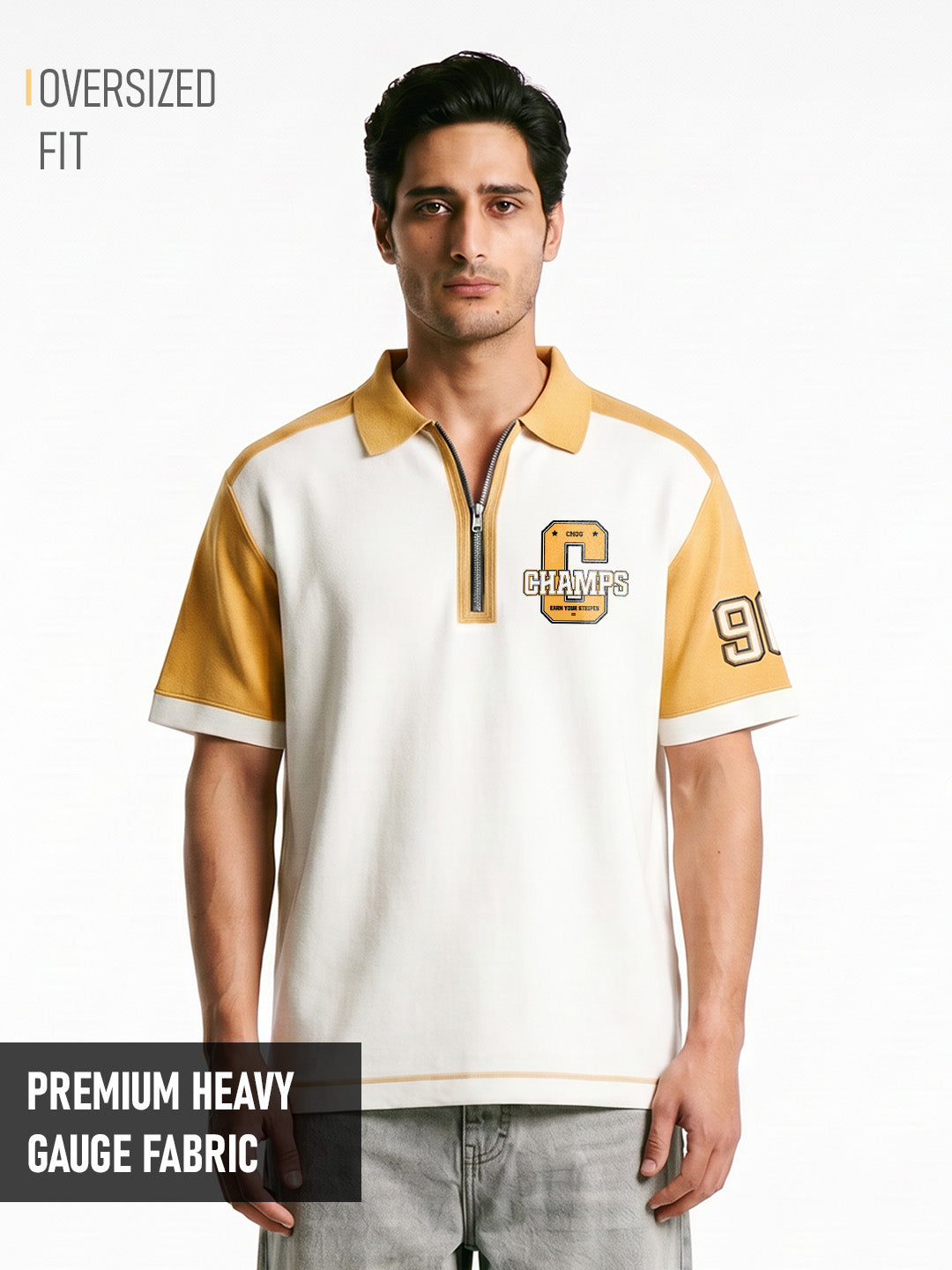 Crazy Champs Oversized Polo T-Shirt - Off White & Yellow – Crazymonk