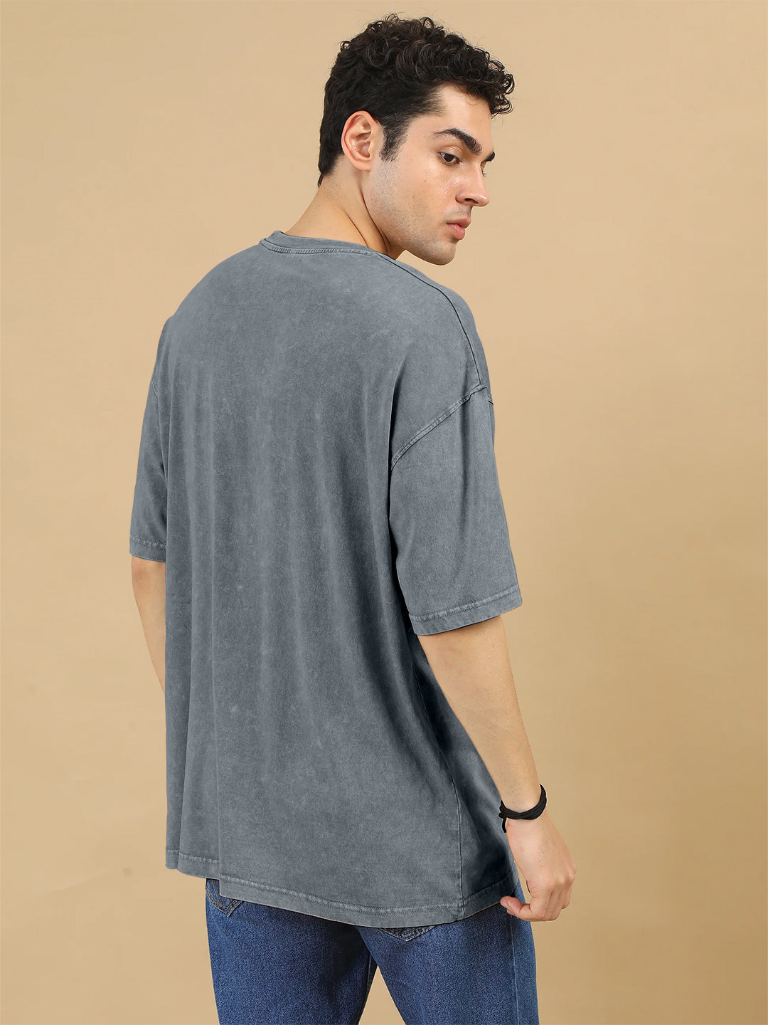 Plain Acid Wash Oversized T-Shirt - Steel Grey