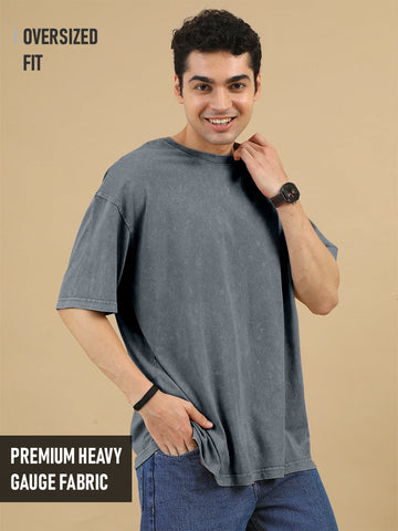 Plain Acid Wash Oversized T-Shirt - Steel Grey