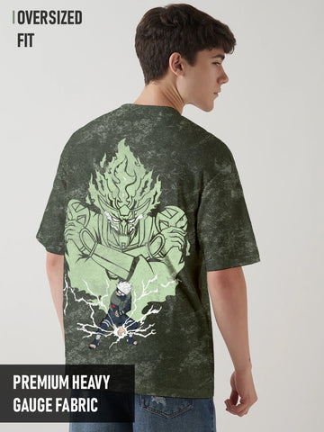 Copy Ninja Printed Anime Oversized T-Shirt - Olive Green