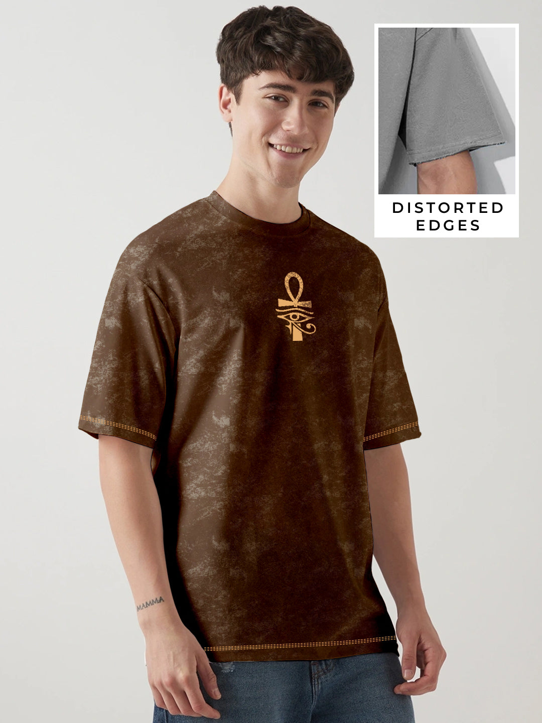 Eye Of Ra Acid Wash Oversized T-Shirt - Coffee Brown