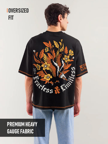Fearless and Limitless Graphic Printed Oversized T-Shirt - Black