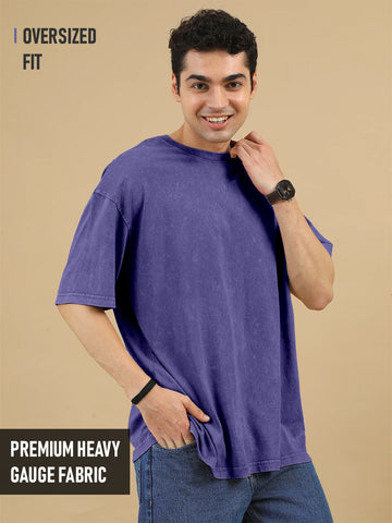 Plain Acid Wash Oversized T-Shirt - Purple