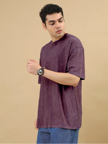 Plain Acid Wash Oversized T-Shirt - Grapeade