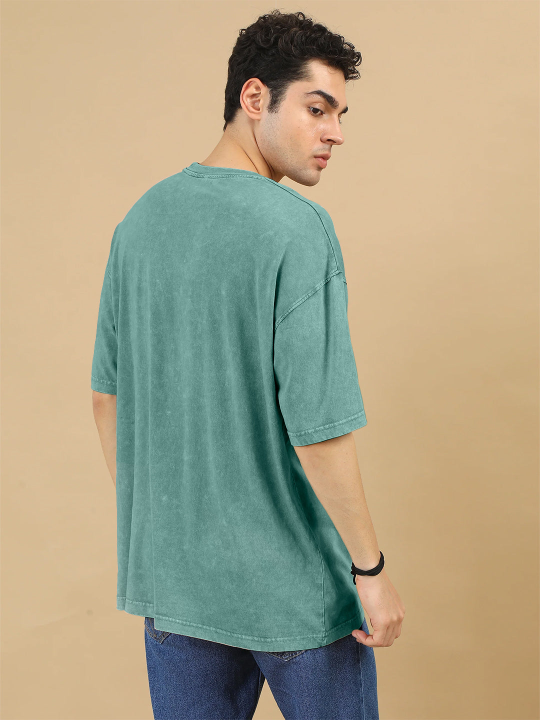 Plain Acid Wash Oversized T-Shirt - Green