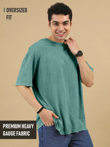 Plain Acid Wash Oversized T-Shirt - Green
