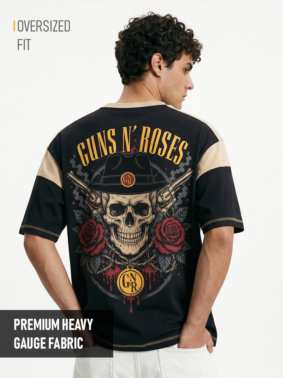 Gun and Roses Oversized T-Shirt - Black & Beige – Crazymonk