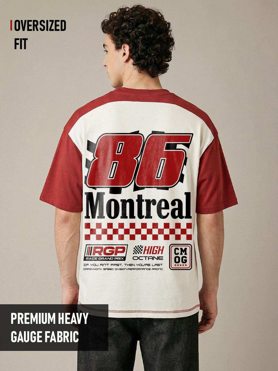 High Octane Oversized T-Shirt -Red & Off White – Crazymonk
