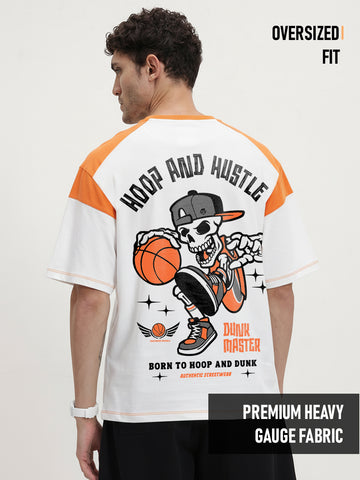 Hoop And Hustle Oversized T-Shirt- Orange & White