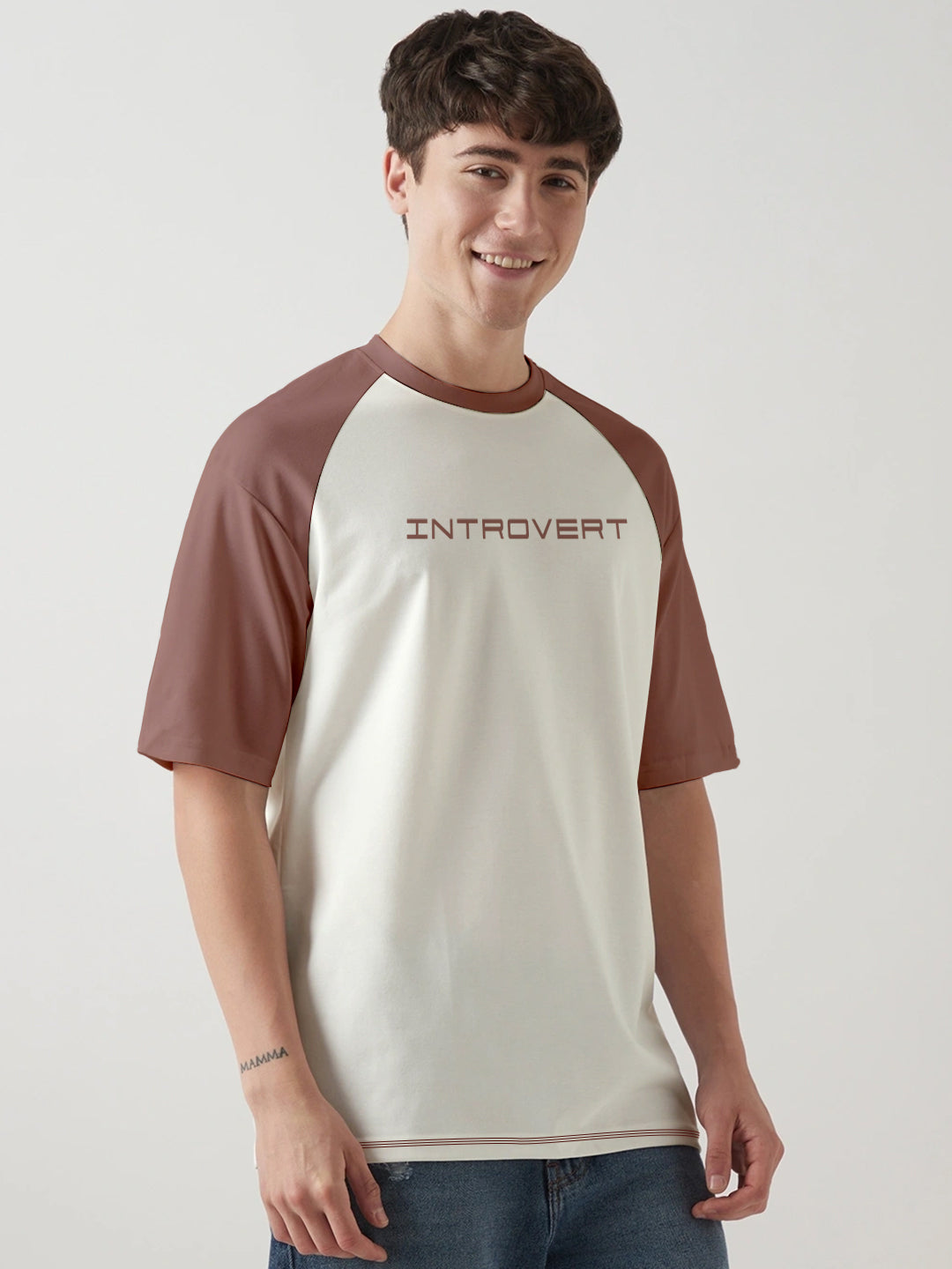 Introvert Oversized T-Shirt - White & Coral Haze