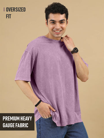 Plain Acid Wash Oversized T-Shirt - Light Plum