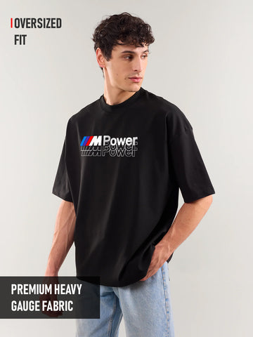M Power Graphic Printed Oversized T-Shirt - Black