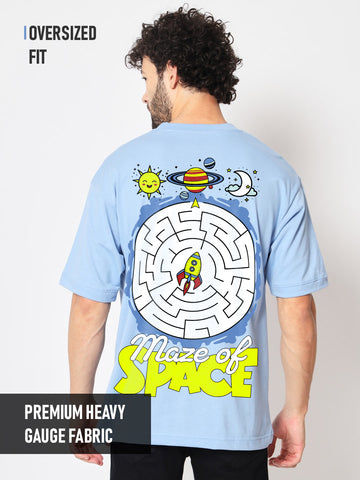 Maze of Space Graphic Printed Oversized T-Shirt - Sky Blue