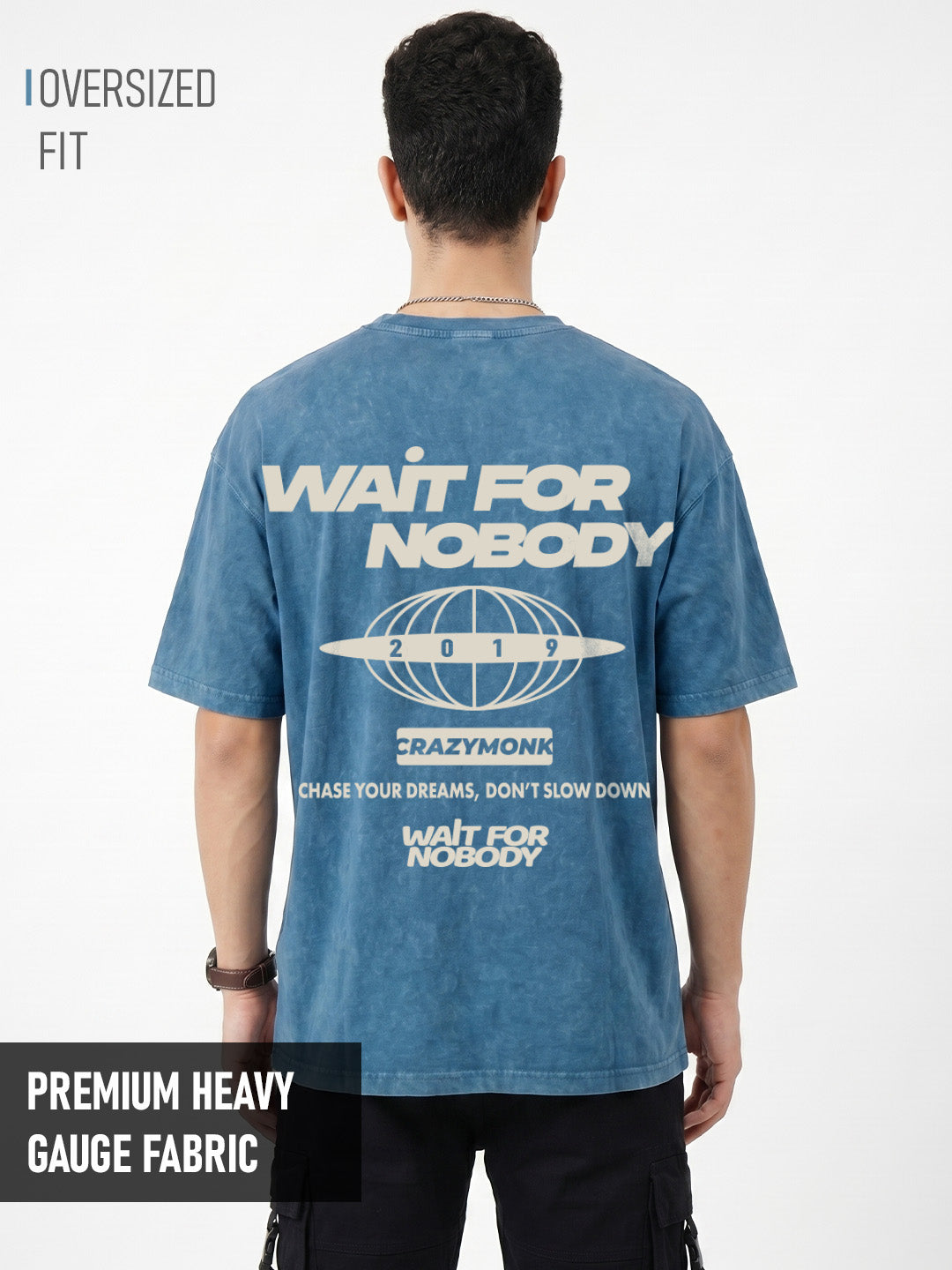 No Limits Acid Wash Oversized T-Shirt - Denim Blue Acid Wash