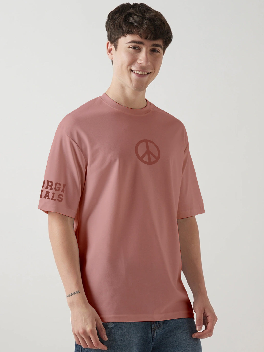 Peace Graphic Printed Oversized T-Shirt - Coral Haze