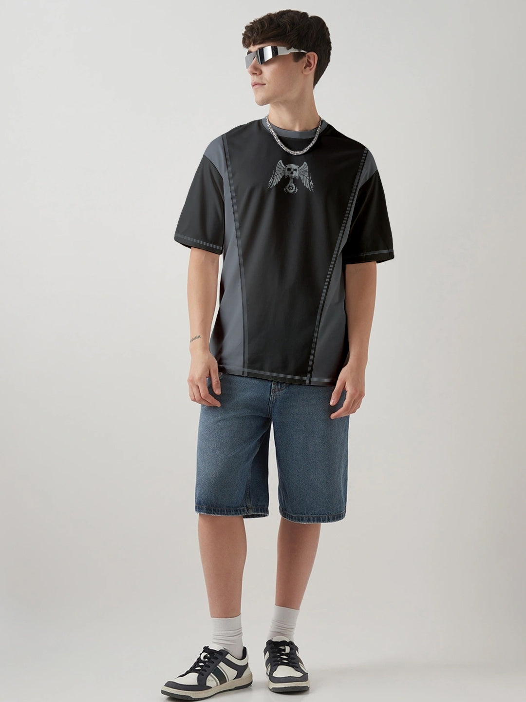 Piston Head Oversized T-Shirt - Black & Grey