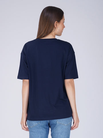 Plain Navy Blue Women Oversized T-Shirt