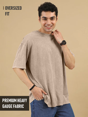 Plain Acid Wash Oversized T-Shirt - Quick Sand