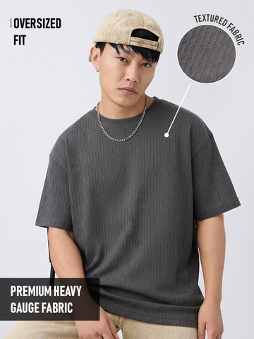 Shadow Weave Oversized T-Shirt - Steel Grey