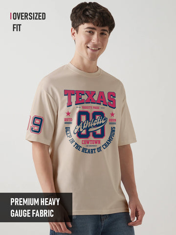 Texas Champions Graphic Printed Oversized T-Shirt - Cream