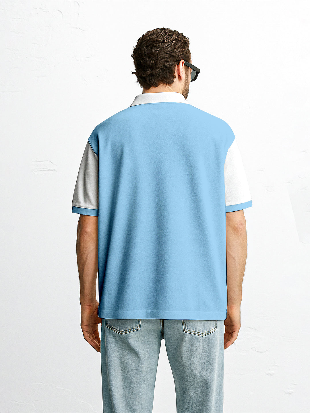 Polo - The Goat Oversized Polo T-Shirt - White & Sky Blue