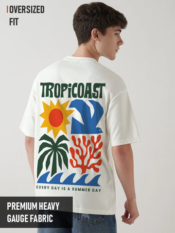 Tropicoast Graphic Printed Oversized T-Shirt - Off White