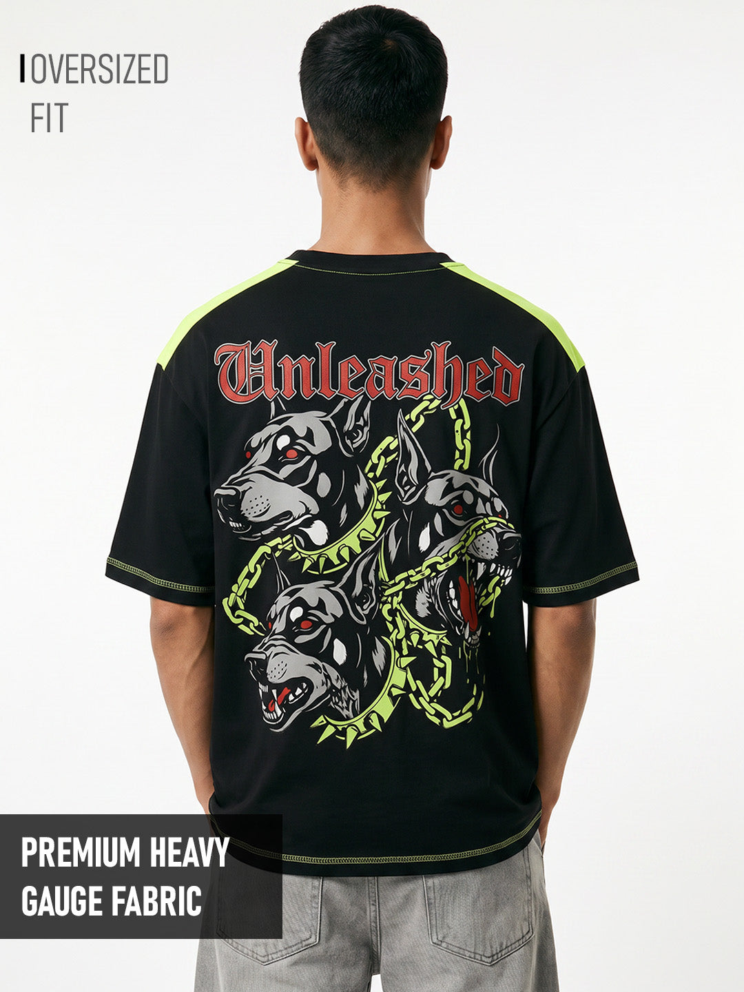 Unleashed Oversized T-Shirt - Contrast 5 Thread Black & F.Green