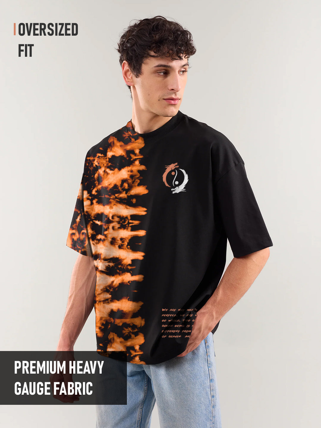 Ying Yang Graphic Printed Oversized T-Shirt - Tiedye