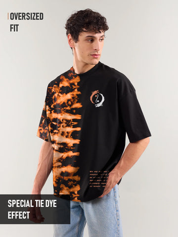 Ying Yang Graphic Printed Oversized T-Shirt - Tiedye