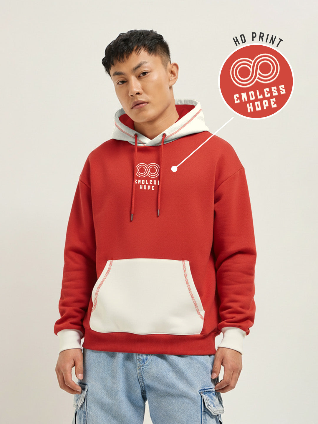 Endless Hope Oversized Hoodie - Off White & Red