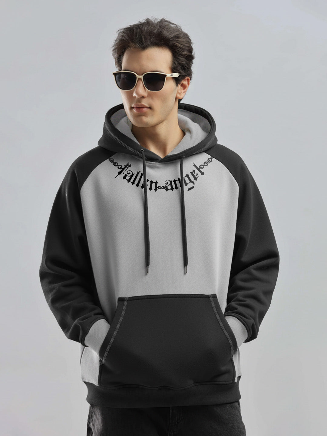 Fallen Angel Oversized Hoodie - LT.Grey & Black