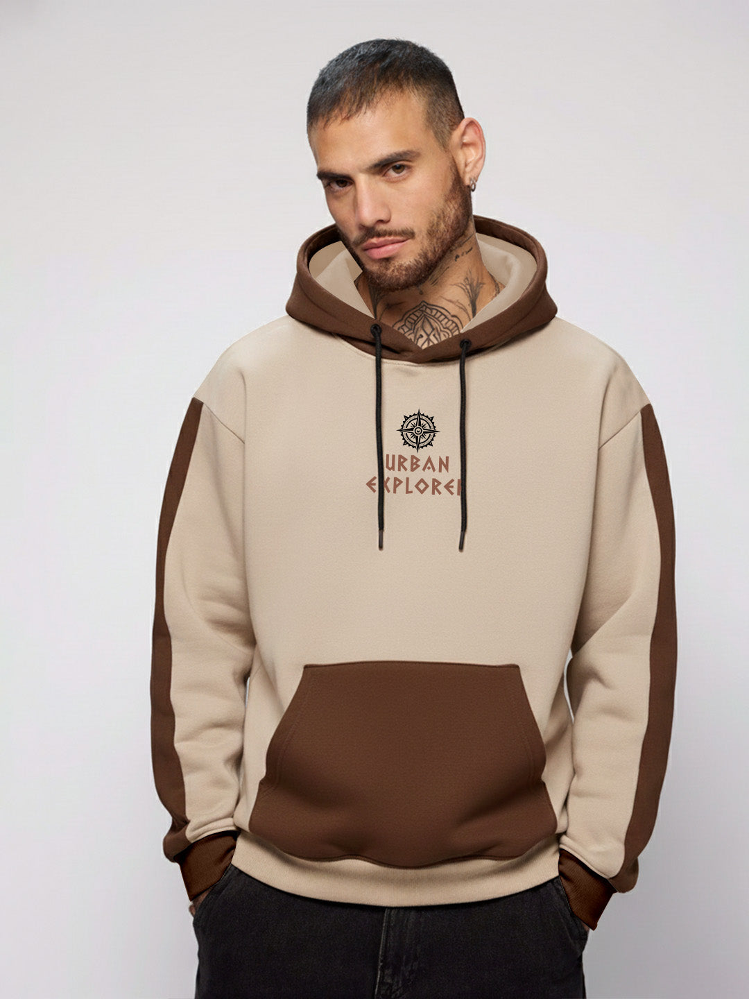 Urban Explorer Oversized Hoodie - Brown & Beige