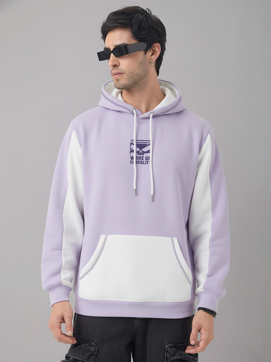 Wake Up The Reality Oversized Hoodie - White & Lilac