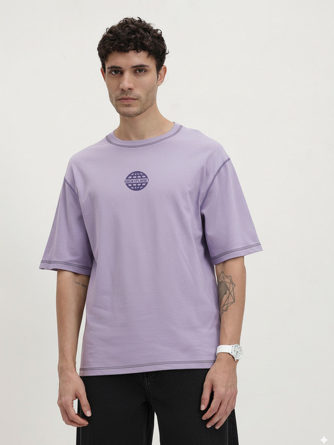 Hack The Planet Oversized T-Shirt - Lilac