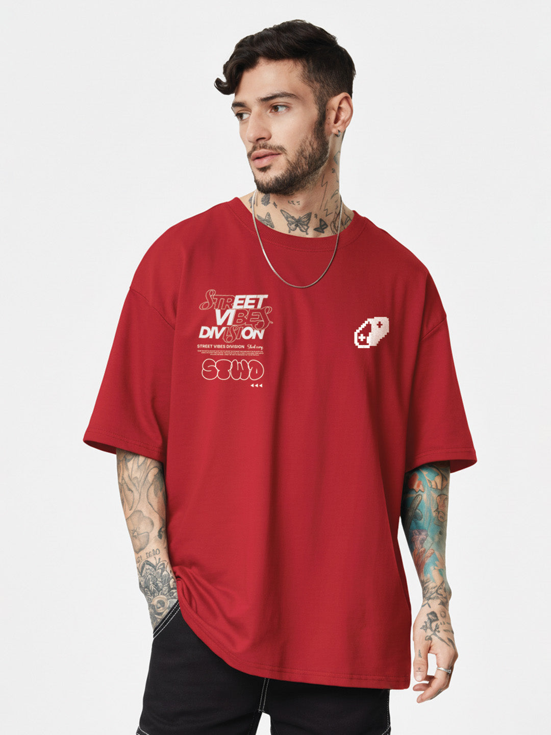 Street Vibes Division Oversized T- Shirt -  Red