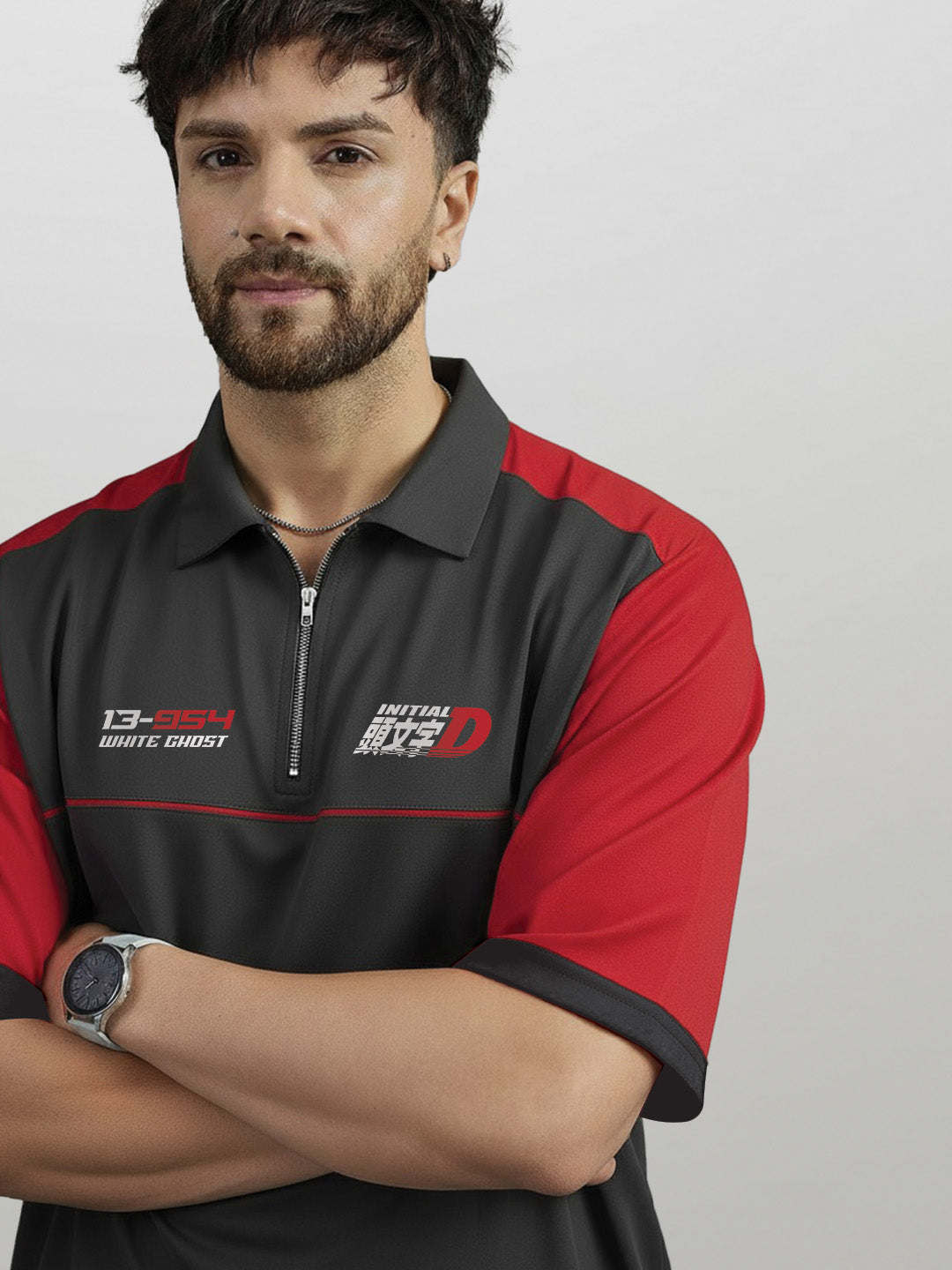 Polo - Initial D Oversized Polo T-Shirt - Red & Black